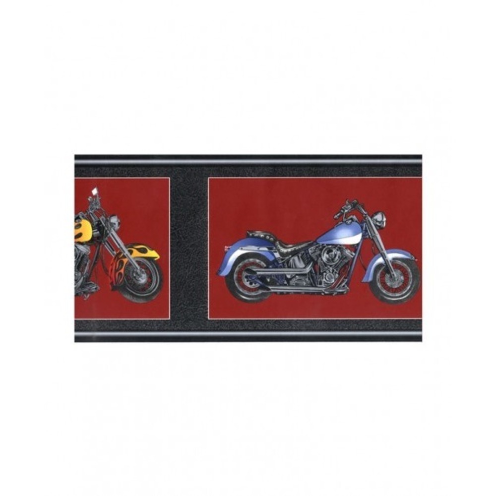 Brewster Motorcycle Wallpaper Border Pre-Pasted Red Black 5 Yards 241B63545‎